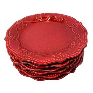 The Pioneer Woman Vintage Red Scalloped Stoneware Plates Set Of 6 Diameter 8"
